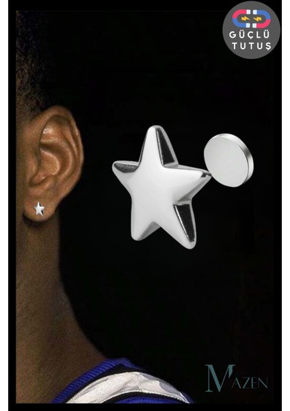 Yıldızlı Magnet Mıknatıslı Fake Küpe Piercing, Deliksiz, Kararmaz, Unisex Takı Aksesuar