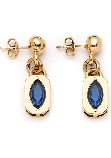 Lacivert Zirkon Charm Iğneli Şık Küpe, Zarif ve Modern Takı Parçası