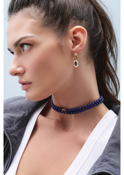 Lacivert Zirkon Charm Iğneli Şık Küpe, Zarif ve Modern Takı Parçası fiyatları