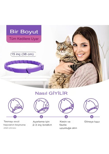 Çok Renkli Doğal Içerikli Kedi Pire Koruma Tasması 38 cm modelleri