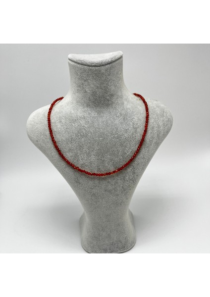 Doğal Kırmızı Akik 3mm Gümüş Kolye ve Uzatma Zinciri