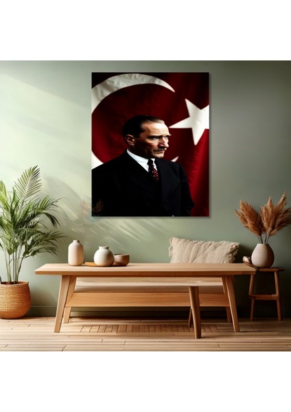 Kanvas Dikey Duvar Tablosu Kanvas Atatürk ve Bayrak Ev Ofis Salon Modern Duvar Tablosu modelleri