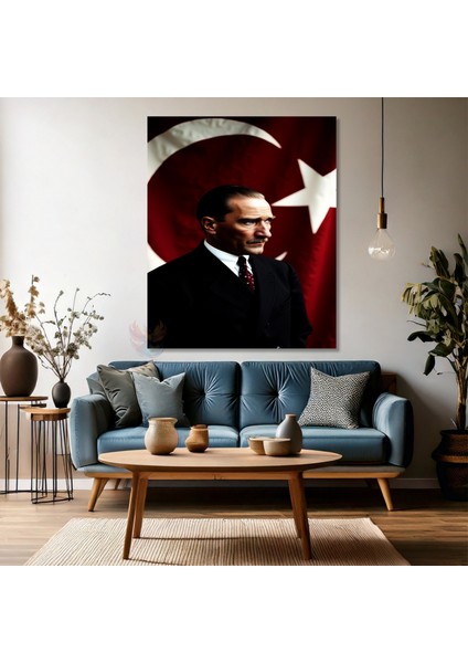 Kanvas Dikey Duvar Tablosu Kanvas Atatürk ve Bayrak Ev Ofis Salon Modern Duvar Tablosu fırsatları