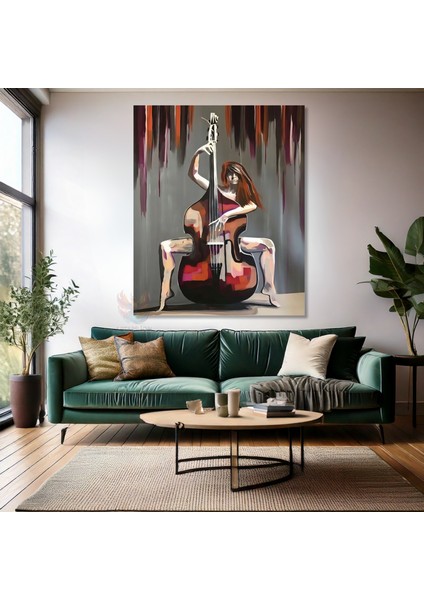 Kanvas Dikey Duvar Tablosu Kanvas Cello Çalan Kadın Ev Ofis Salon Modern Duvar Tablosu
