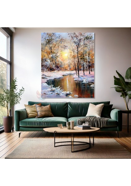Kanvas Dikey Duvar Tablosu Kanvas Göl ve Kar Ev Ofis Salon Modern Duvar Tablosu