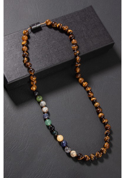 Doğal Taşlı Düğümlü Yengeç Burcu Kolye, Sertifikalı, Şungit, Safir, Opal, Kuvars, Kaplan Gözü fırsatları