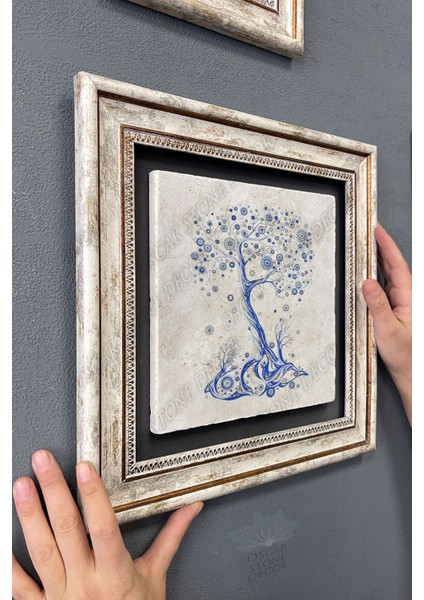 Renkli Taşlı Ağaç Çerçeveli Duvar Dekoru 30X30 cm modelleri