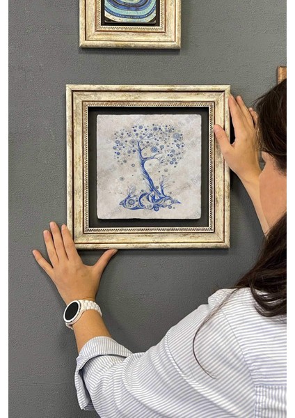 Renkli Taşlı Ağaç Çerçeveli Duvar Dekoru 30X30 cm