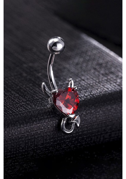 Kırmızı Kalp Taşlı Şeytan Çelik Göbek Piercing, Şık ve Parlak Tasarım fiyatları