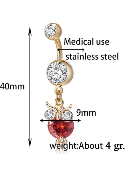 Kırmızı Kalp Taşlı Şeytan Çelik Göbek Piercing, Şık ve Parlak Tasarım fırsatları
