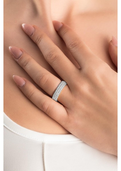 Parlak Beyaz Taşlı 18 Ayar Altın Kaplama Gümüş Tamtur Yüzük fiyatları