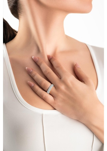 Parlak Beyaz Taşlı 18 Ayar Altın Kaplama Gümüş Tamtur Yüzük fırsatları