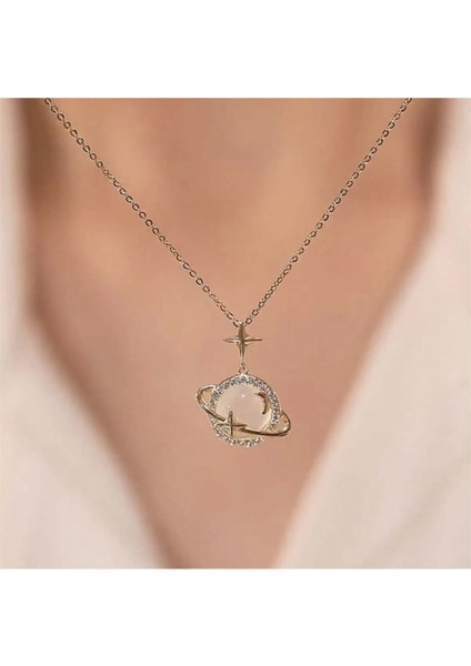 Parlak Opal Yıldız Gezegeni Kolye, 14 Ayar Altın Kaplama, Sevgililer Günü Hediyesi fiyatları