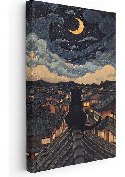 Kanvas Dikey Duvar Tablosu Kanvas Ay ve Kedi Ev Ofis Salon Modern Duvar Tablosu fiyatları