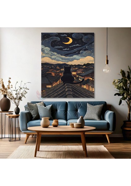 Kanvas Dikey Duvar Tablosu Kanvas Ay ve Kedi Ev Ofis Salon Modern Duvar Tablosu fırsatları