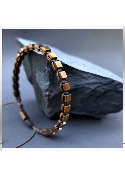 Doğal Taş Bileklik, Bakır Renk Hematit, Erkek ve Kadın, Ayarlanabilir, Şıklık ve Doğallık