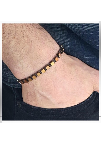 Doğal Taş Bileklik, Bakır Renk Hematit, Erkek ve Kadın, Ayarlanabilir, Şıklık ve Doğallık modelleri