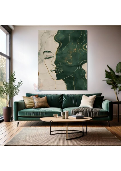 Kanvas Dikey Duvar Tablosu Kanvas Soyut Yeşil Siluet Ev Ofis Salon Modern Duvar Tablosu