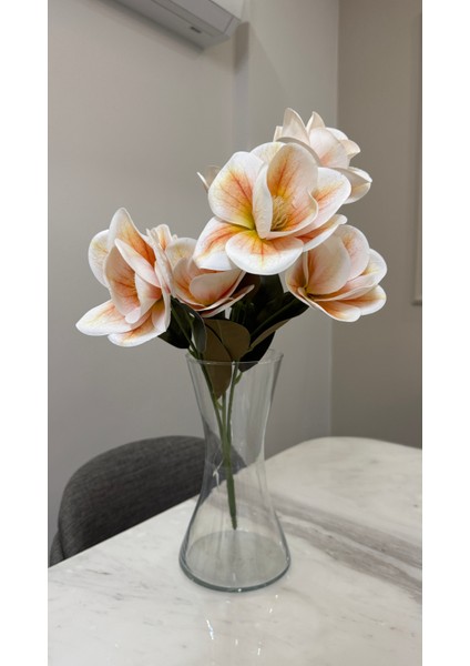 Yapay Islak Dokulu Ekru Renk Manolya 7 Kafalı Tek Dal