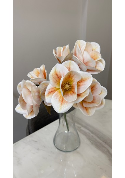 Yapay Islak Dokulu Ekru Renk Manolya 7 Kafalı Tek Dal modelleri