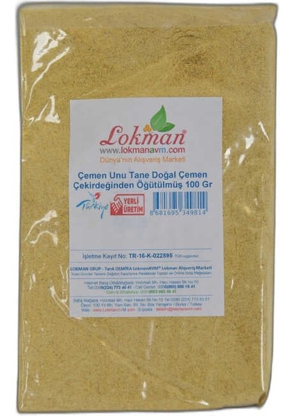 Çemen Unu Tane Doğal Çemen Çekirdeğinden Öğütülmüş 100 gr Paket