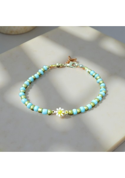 Papatyalı Mavi Boncuk Bileklik