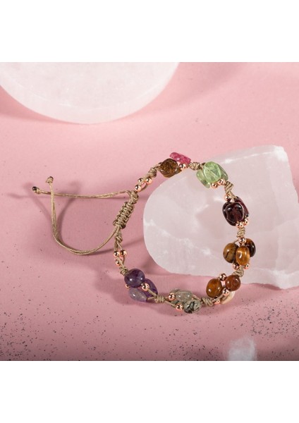 Renkli Doğal Taş Makrome Bileklik, Oğlak Burcu Uyumlu, Şık ve Doğal Takı