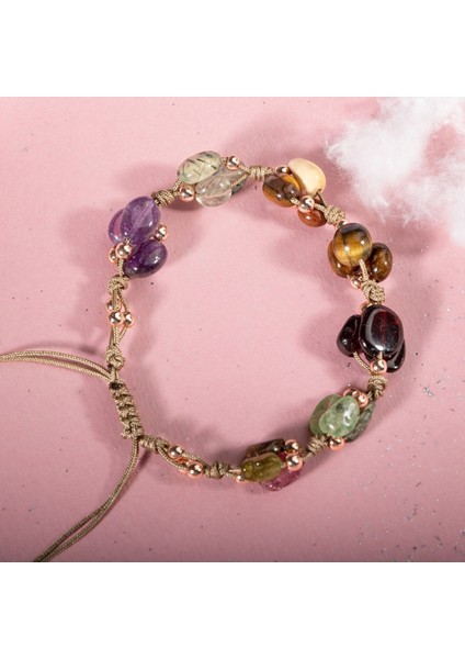 Renkli Doğal Taş Makrome Bileklik, Oğlak Burcu Uyumlu, Şık ve Doğal Takı