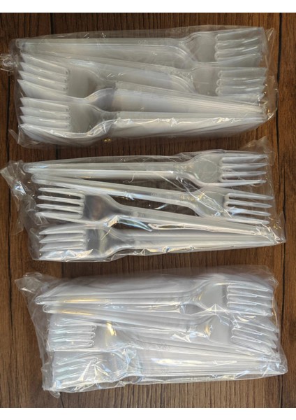 Lüks Şeffaf Plastik Çatal 3 Er Paket 100'LÜ 3,2 gr