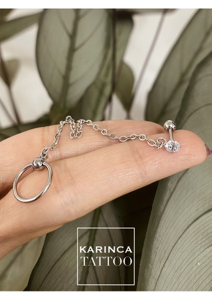 Parlak Taşlı Zincirli Kulak Piercingi, Şık ve Zarif Tasarım. indirimleri