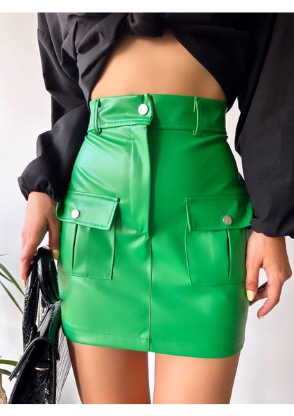 Önden Iki Cepli Deri Etek Yeşil H240040 fırsatları