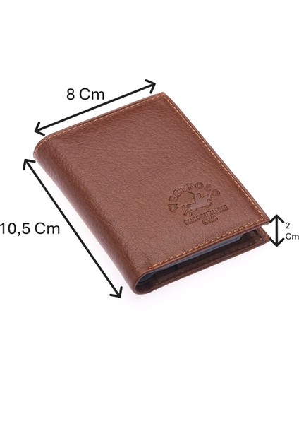 Hakiki Deri Kağıt Para ve Bol Şeffaf Kart Bölmeli Unisex Kartlık - Taba