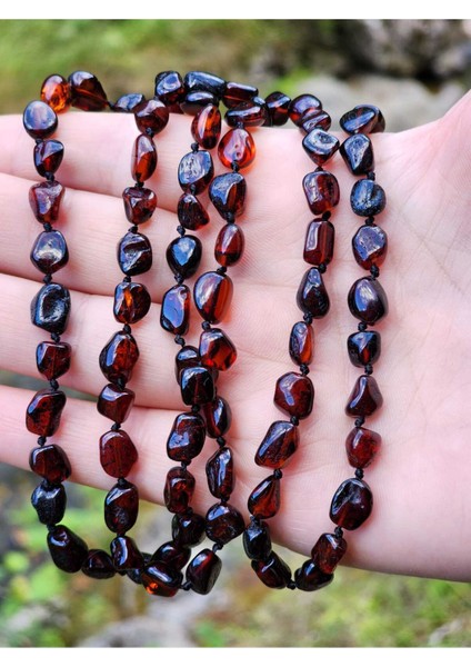 Parlak Vişne Renkli Damla Kehribar Unisex Kolye 50 cm fiyatları