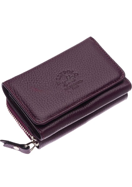 Hakiki Deri Kağıt Para ve Bol Kart Bölmeli Fermuarlı Kadın Cüzdanı - Mürdüm fiyatları