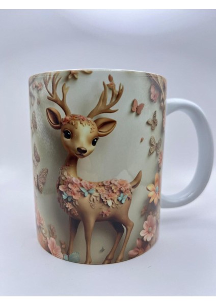 Süslü Geyik Baskılı Kupa Bardak