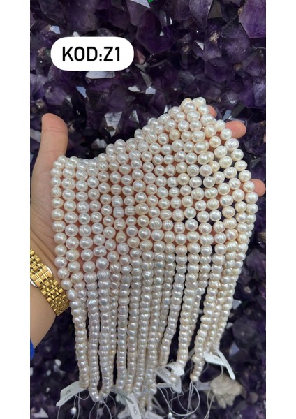 Beyaz Doğal Taş Inci Dizisi, Şık ve Zarif Takı Aksesuarı, 9-10 Mm.