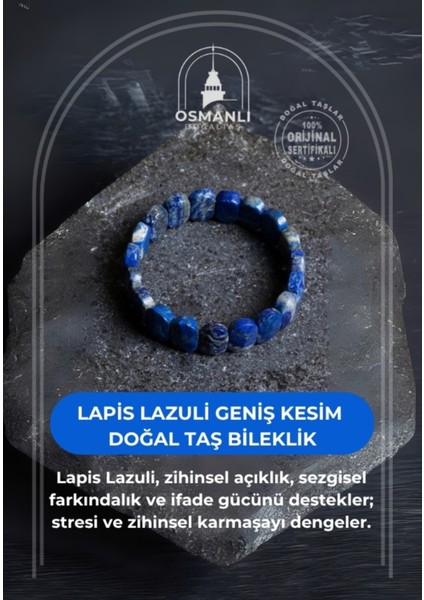 Doğal Lapis Lazuli Taşlı Geniş Kesim Bileklik, Sertifikalı, Renkli ve Şık Tasarım