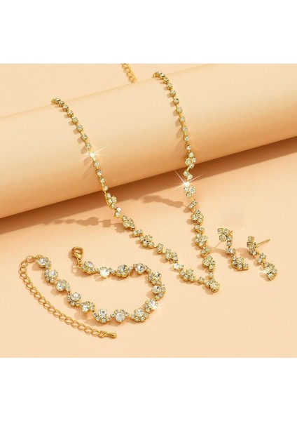 Altın Tonlu 3'lü Takım: Kolye, Küpe ve Bileklik, Şık ve Zarif Tasarım fırsatları