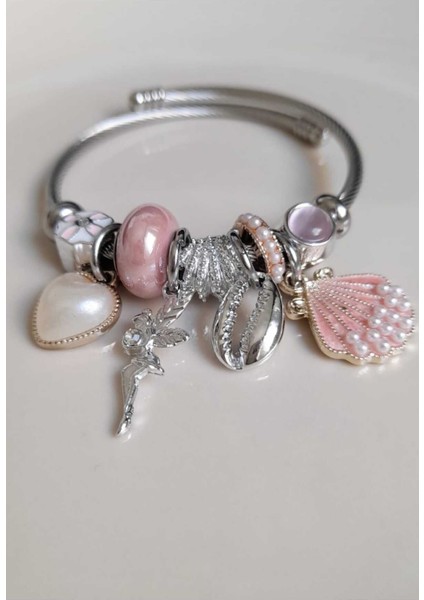Pembe Deniz Kabuklu Zarif Çarm Bileklik, Gümüş Işıltısı fiyatları