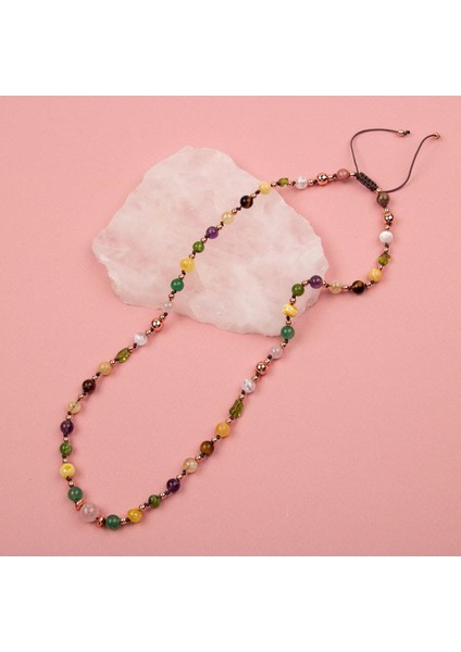 Doğal Taşlı Anne Kolyesi, Kehribar, Pembe Kuvars, Ametist, Kaplan Gözü, Sitrin, Selenit fiyatları