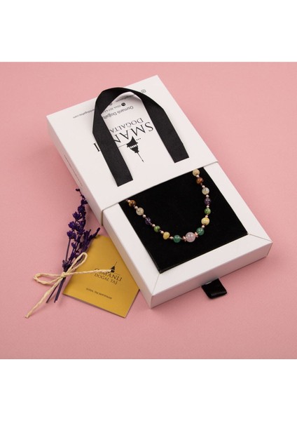 Doğal Taşlı Anne Kolyesi, Kehribar, Pembe Kuvars, Ametist, Kaplan Gözü, Sitrin, Selenit fırsatları