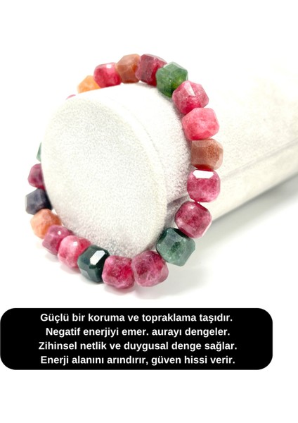 Renkli Turmalin Doğal Taş Bileklik, 8 Mm, Şık ve Enerjik Tasarım