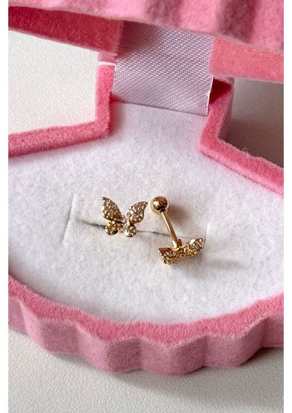 Mini Taşlı Kelebek Piercing, Cerrahi Çelik ve Altın Seçenekleriyle Şık Takı