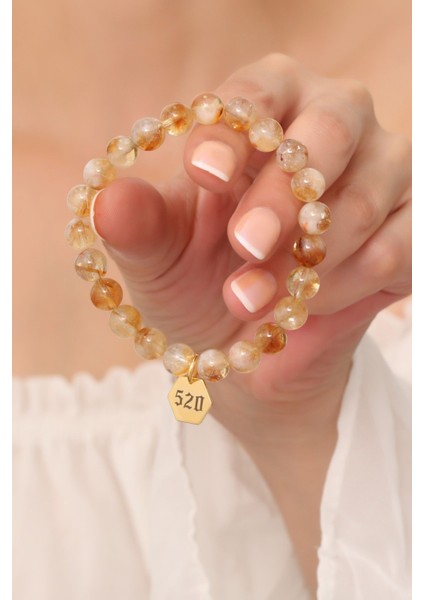 520 Sayı Sekanslı Sitrin Taşı Bileklik, Enerji ve Pozitiflik Için Şık Takı