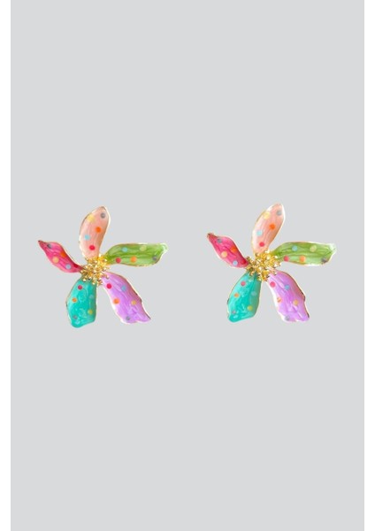 Renkli Çiçek Desenli Zarif Küpe, Günlük Şıklığa Renk Katın