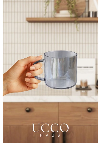 2 Adet 350 ml Işıltılı Cam Bardak Şık Modern Kupa Çay Su Meşrubat Kahve Bardağı Ofis Mutfak Fincan