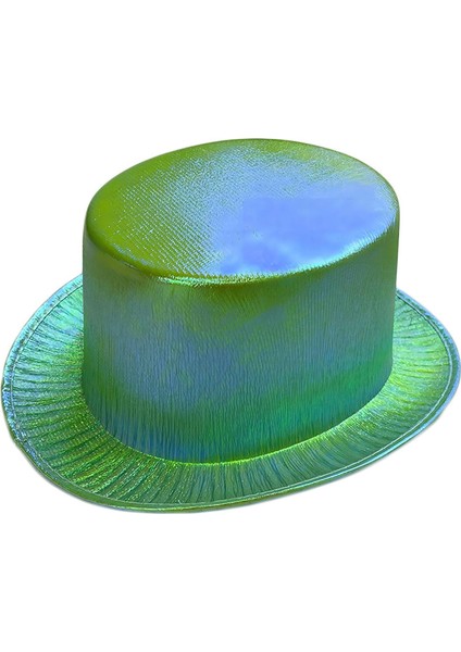 Ds-Derin Yeşil Renk Işıltılı Hologram Kumaş Kaplama Fötr Silindir Şapka Yetişkin Boy