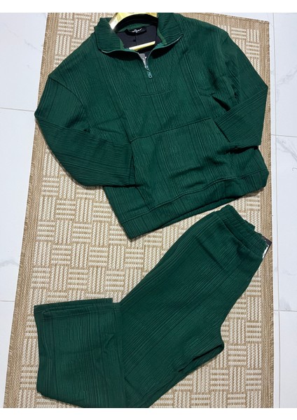 Erkek Oversize Fit Kadife Dokulu Eşofman Takımı **fermuarlı Ceket Veya Yarım Fermarlı Sweatshırt** Baggy Pantolon Yeşil**siyah**bej** fırsatları