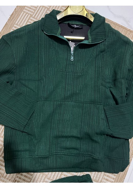 Erkek Oversize Fit Kadife Dokulu Eşofman Takımı **fermuarlı Ceket Veya Yarım Fermarlı Sweatshırt** Baggy Pantolon Yeşil**siyah**bej** indirimleri