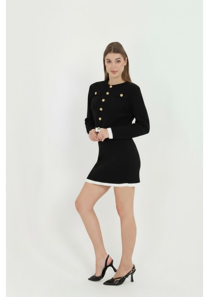 Kadın Hırka Etekli Takım Düğmeli Takma Cepli Düğmeli Takım modelleri